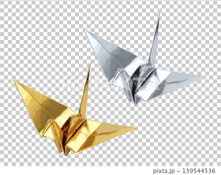 Two origami cranes (gold and silver) Two origami cranes (gold and silver) 139544536