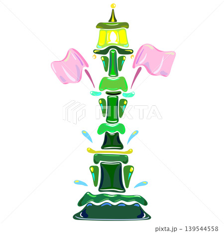 Artistic design of green streetlamp with flags cartoon illustration Artistic design of green streetlamp with flags cartoon illustration 139544558