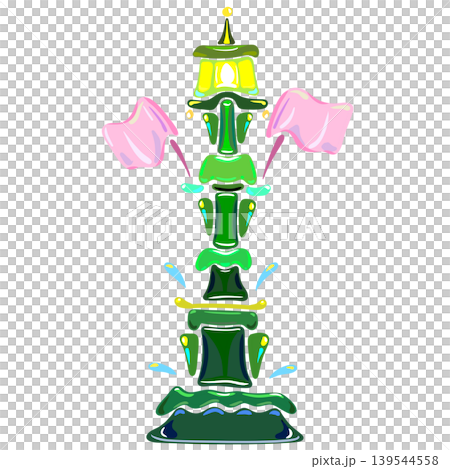 Artistic design of green streetlamp with flags cartoon illustration Artistic design of green streetlamp with flags cartoon illustration 139544558