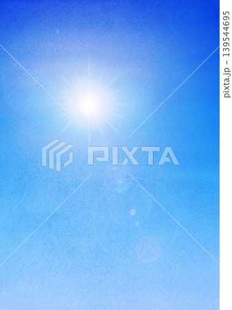 水彩風青空に放射状に輝く太陽・縦 水彩風青空に放射状に輝く太陽・縦 139544695