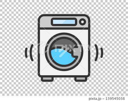An illustration of a drum-type washing machine icon (line drawing, color) in the middle of a wash cycle. An illustration of a drum-type washing machine icon (line drawing, color) in the middle of a wash cycle. 139545038