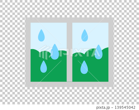 An illustration of a rainy day icon visible from a window. 139545042