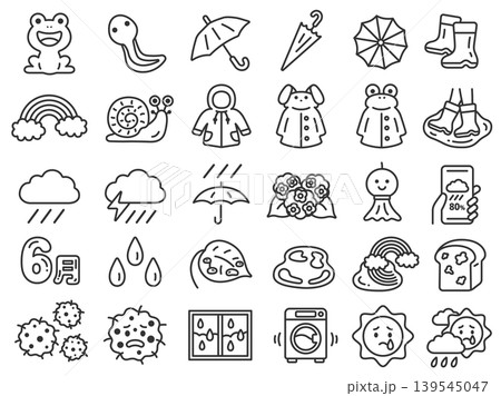 梅雨の30アイコン(線画)のイラストセット 梅雨の30アイコン(線画)のイラストセット 139545047