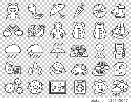 梅雨の30アイコン(線画)のイラストセット 梅雨の30アイコン(線画)のイラストセット 139545047