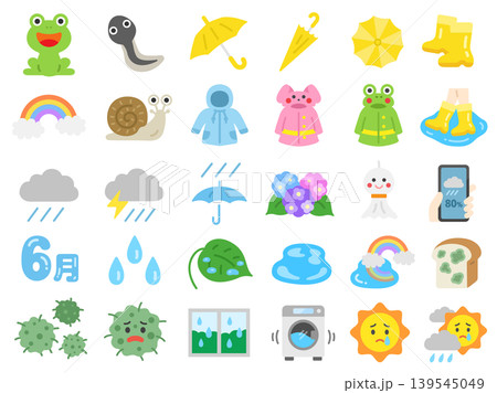 梅雨の30アイコンのイラストセット 梅雨の30アイコンのイラストセット 139545049
