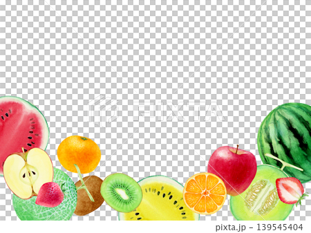 Various kinds of fruit, background frame, watercolor illustration 139545404