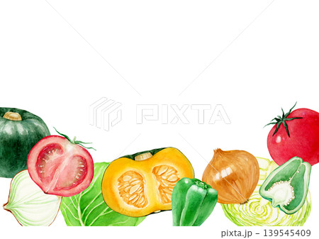 色々な種類の野菜 背景 フレーム 水彩 イラスト 色々な種類の野菜 背景 フレーム 水彩 イラスト 139545409