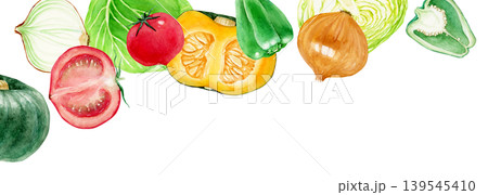 色々な種類の野菜　背景 フレーム　水彩 イラスト 139545410