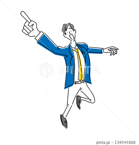 元気よく笑顔で走る男性会社員の全身のシンプルなイラスト素材 139545888