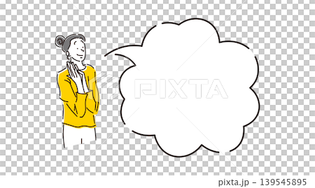 笑顔で喜んでいる女性の上半身と吹き出しのイラスト素材 139545895