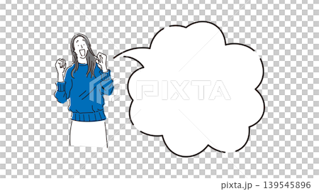 笑顔で喜んでいる女性の上半身と吹き出しのイラスト素材 139545896