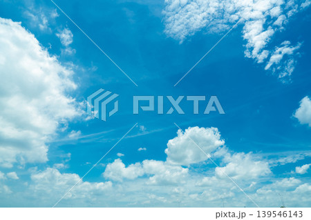 Beautiful blue sky and white cumulus clouds abstract background. Cloudscape background. Blue sky and fluffy white clouds on sunny day. Nature weather. Bright day sky for happy day and space. Beautiful blue sky and white cumulus clouds abstract background. Cloudscape background. Blue sky and fluffy white clouds on sunny day. Nature weather. Bright day sky for happy day and space. 139546143