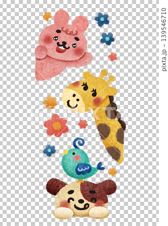 可愛的手繪插圖，描繪了動物們探出頭來的樣子。 139546710