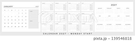 Simple 2027 Calendar Template. Monday Start Monthly Office Planner with Plans and Notes Section. Clean Minimal Desk Calendar Layout. Simple 2027 Calendar Template. Monday Start Monthly Office Planner with Plans and Notes Section. Clean Minimal Desk Calendar Layout. 139546818