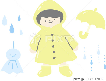梅雨のイラストセット:レインコートの子供と傘とてるてる坊主のイラスト 梅雨のイラストセット:レインコートの子供と傘とてるてる坊主のイラスト 139547002