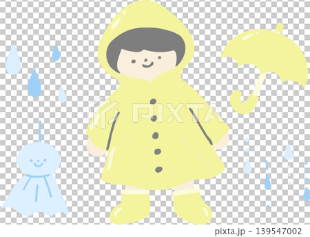 梅雨のイラストセット:レインコートの子供と傘とてるてる坊主のイラスト 梅雨のイラストセット:レインコートの子供と傘とてるてる坊主のイラスト 139547002