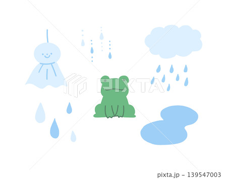 梅雨のイラストセット:カエルとてるてる坊主と雨雲のイラスト 梅雨のイラストセット:カエルとてるてる坊主と雨雲のイラスト 139547003