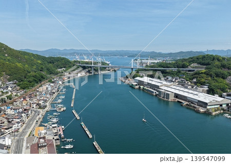 広島県尾道水道と尾道市街地・向島を俯瞰した空撮写真 広島県尾道水道と尾道市街地・向島を俯瞰した空撮写真 139547099