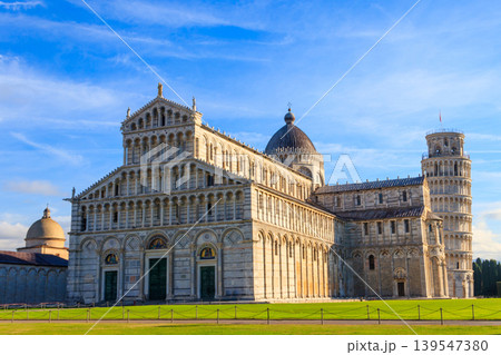 Pisa Cathedral (Cathedral of the Assumption of Mary) with the Leaning Tower of Pisa on Piazza dei Miracoli in Pisa, Tuscany, Italy 139547380