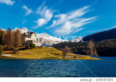 View of St. Moritz lake in Graubunden canton, Switzerland 139547393