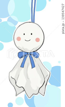 水玉背景のかわいいてるてる坊主イラスト 水玉背景のかわいいてるてる坊主イラスト 139547427