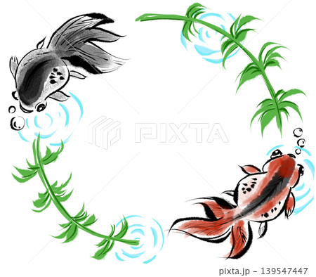 泳ぐ金魚の枠水墨画風 泳ぐ金魚の枠水墨画風 139547447