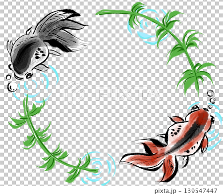 泳ぐ金魚の枠水墨画風 泳ぐ金魚の枠水墨画風 139547447