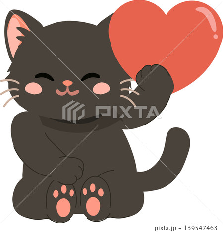 Cute black cat holding red heart cartoon pet love design. Valentine cat Cute black cat holding red heart cartoon pet love design. Valentine cat 139547463
