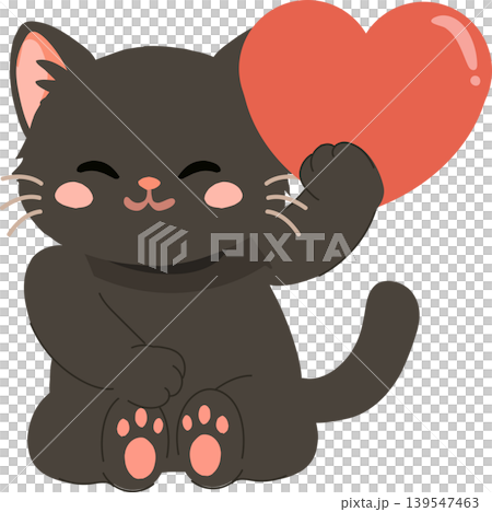 Cute black cat holding red heart cartoon pet love design. Valentine cat Cute black cat holding red heart cartoon pet love design. Valentine cat 139547463