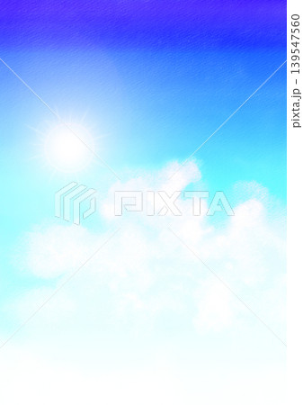 水彩風爽やかな青空と雲・太陽左 水彩風爽やかな青空と雲・太陽左 139547560