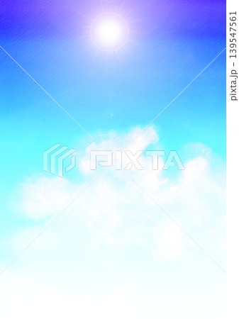 水彩風爽やかな青空と雲・太陽中央 139547561
