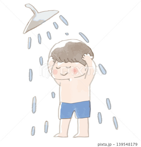 プールのシャワーを浴びる子供 水彩イラスト 水遊び マナー 139548179