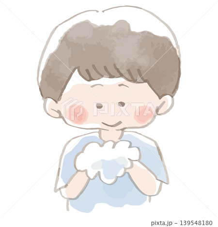 手を洗う子供 水彩イラスト 手洗い 泡 感染症予防 139548180