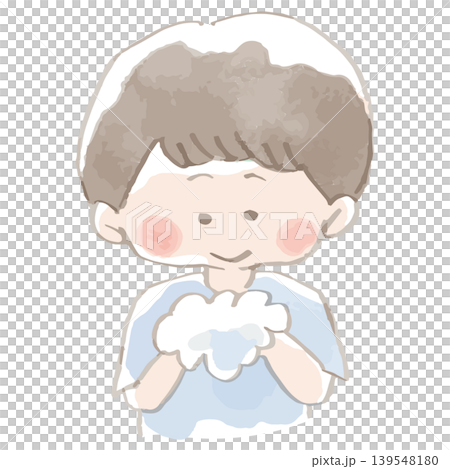 手を洗う子供 水彩イラスト 手洗い 泡 感染症予防 139548180