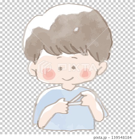 Watercolor illustration of a child cutting their nails; hygiene management; impetigo prevention. Watercolor illustration of a child cutting their nails; hygiene management; impetigo prevention. 139548184