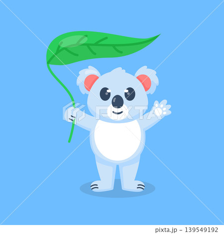 Cute Koala Holding Leaf Flat Vector Illustration 139549192