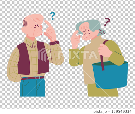 An elderly couple wonders about forgetfulness and dementia. An elderly couple wonders about forgetfulness and dementia. 139549334