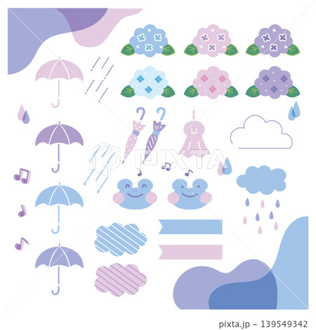 シンプル可愛い梅雨雨の日イラストあしらい素材セット 139549342