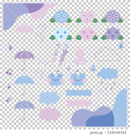 シンプル可愛い梅雨雨の日イラストあしらい素材セット 139549342