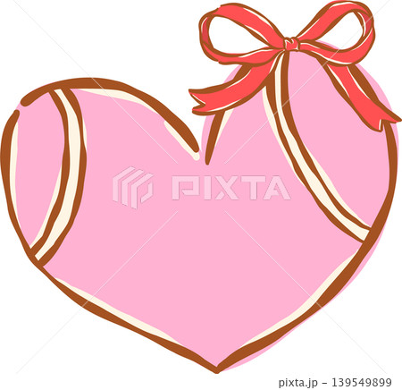 Pink Tennis Ball with Red Bow Whimsical Hand Drawn 139549899