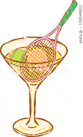Pink Tennis Ball with Red Bow Whimsical Hand Drawn 139549912