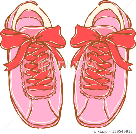 Pink Tennis Ball with Red Bow Whimsical Hand Drawn 139549913