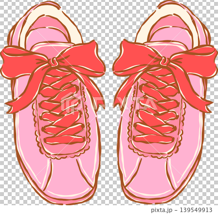 Pink Tennis Ball with Red Bow Whimsical Hand Drawn 139549913