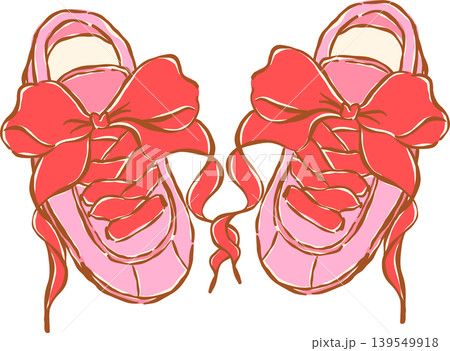 Pink Tennis Ball with Red Bow Whimsical Hand Drawn 139549918