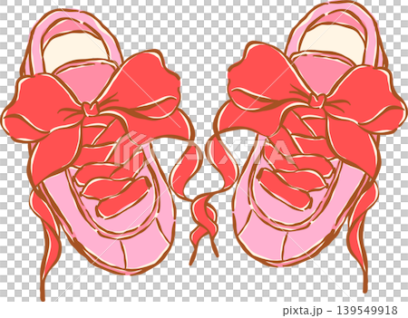 Pink Tennis Ball with Red Bow Whimsical Hand Drawn 139549918