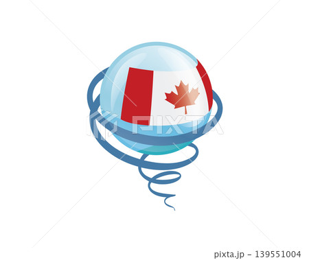 Stylish international icon showcasing Canadian flag within reflective globe design Stylish international icon showcasing Canadian flag within reflective globe design 139551004