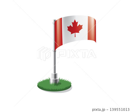 Canadian flag on a flagpole mounted on the grass Canadian flag on a flagpole mounted on the grass 139551013
