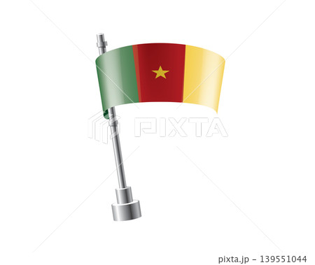 Clean representation showcasing Cameroonian flag attached to glossy metal pole 139551044