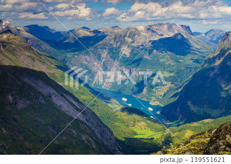 Fjord Geiranger from Dalsnibba viewpoint, Norway Fjord Geiranger from Dalsnibba viewpoint, Norway 139551621