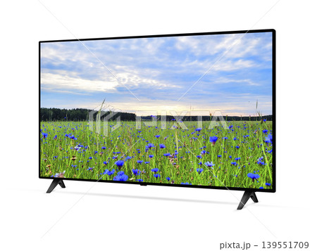 Blue cornflowers field on smart television screen Blue cornflowers field on smart television screen 139551709